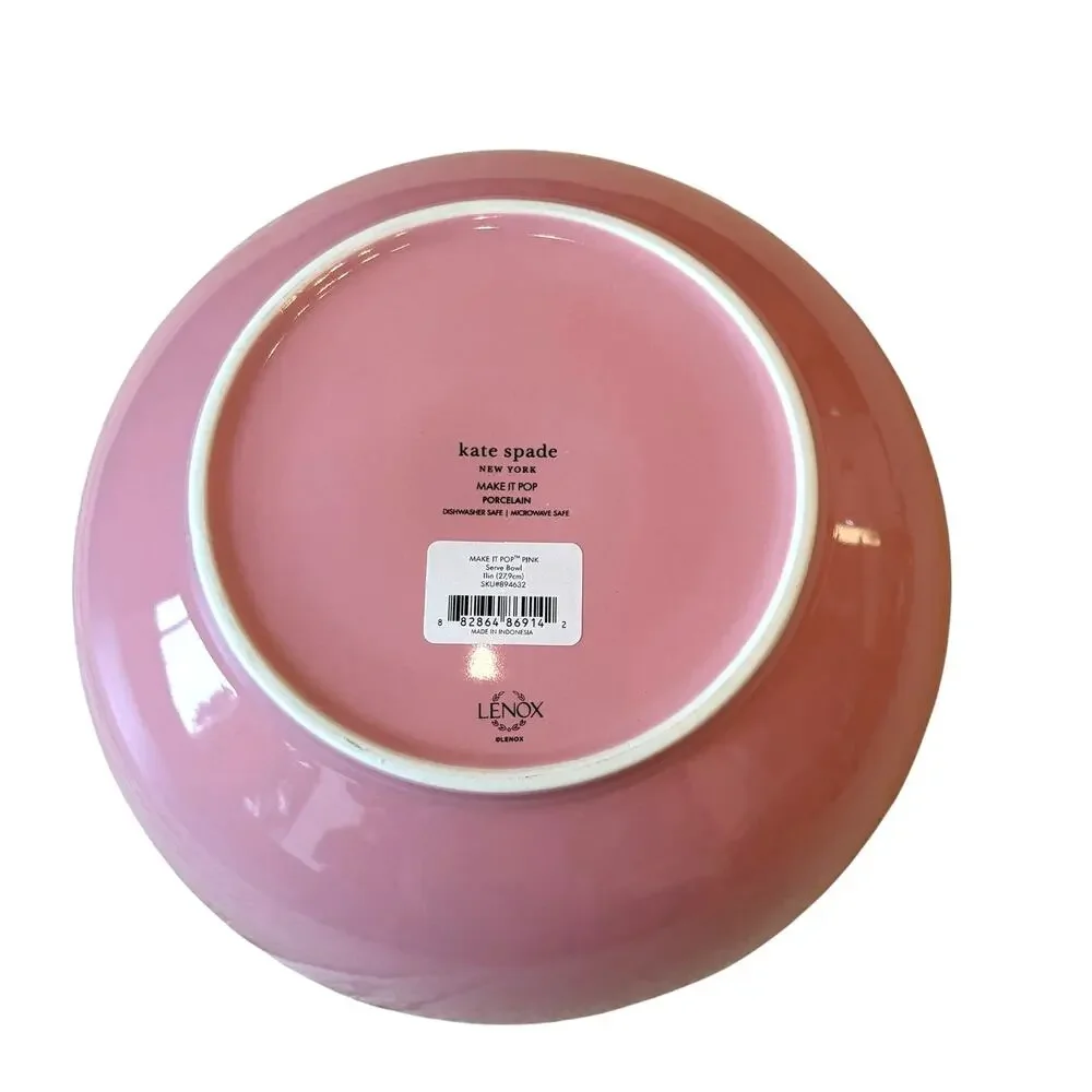 Kate Spade Make It Pop Pink Serving Bowl with Contrasting Red Rim 11in NEW